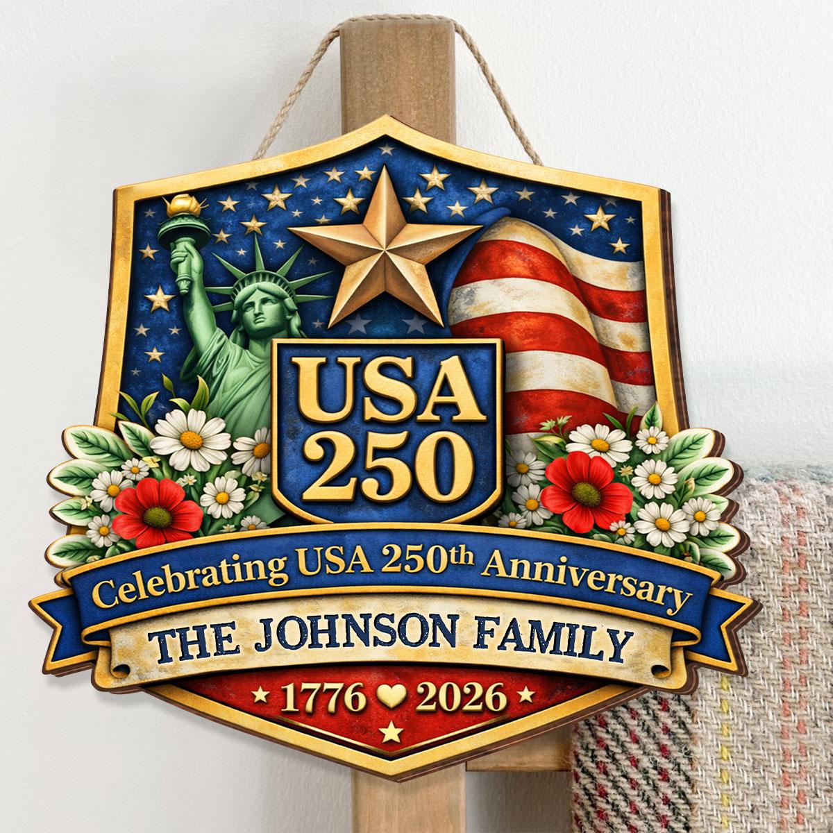 Personalized Statue Of Liberty USA 250th Anniversary Sign 1776-2026, Custom Family Name Patriotic Door Decor, Wooden Hanging Sign, America 250 Celebration Wooden Plaque, Patriotic Gift, Home Decor - Image 6