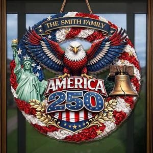 Personalized USA 250th Anniversary Door Sign 1776-2026, Custom Family Name Patriotic Eagle Decor, Statue Of Liberty Liberty Bell Wreath, America 250 Pride Gift, Wooden Hanging Sign, Front Door Hanger, Wall Decor - Image 3