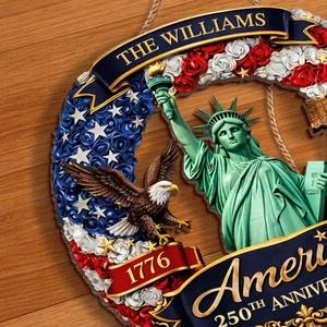 Personalized USA 250th Anniversary Door Sign 1776-2026, Custom Family Name Statue Of Liberty Wreath, Patriotic Eagle Liberty Bell Decor, America 250 Pride Gift, Wooden Hanging Sign, Front Door Hanger, Wall Art Decor - Image 5