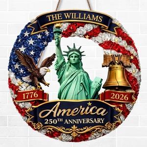 Personalized USA 250th Anniversary Door Sign 1776-2026, Custom Family Name Statue Of Liberty Wreath, Patriotic Eagle Liberty Bell Decor, America 250 Pride Gift, Wooden Hanging Sign, Front Door Hanger, Wall Art Decor - Image 4