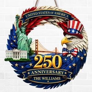 Personalized USA 250th Anniversary Door Sign 1776-2026, Custom Family Name Uncle Sam Eagle Wreath, Statue Of Liberty White House Decor, America 250 Pride Gift, Wooden Hanging Sign, Front Door Hanger, Wall Decor - Image 4