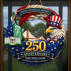 Personalized USA 250th Anniversary Door Sign 1776-2026, Custom Family Name Uncle Sam Eagle Wreath, Statue Of Liberty White House Decor, America 250 Pride Gift, Wooden Hanging Sign, Front Door Hanger, Wall Decor - Image 2