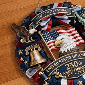 Personalized USA 250th Anniversary Sign 1776-2026, Custom Family Name Patriotic Door Decor, American Semiquincentennial Wooden Wreath, 250 Years USA Pride Gift Idea, Wooden Hanging Sign, Front Door Hanger, Wall Decor, Round Wood Sign - Image 6