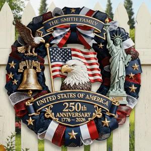 Personalized USA 250th Anniversary Sign 1776-2026, Custom Family Name Patriotic Door Decor, American Semiquincentennial Wooden Wreath, 250 Years USA Pride Gift Idea, Wooden Hanging Sign, Front Door Hanger, Wall Decor, Round Wood Sign - Image 5