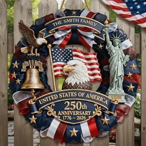 Personalized USA 250th Anniversary Sign 1776-2026, Custom Family Name Patriotic Door Decor, American Semiquincentennial Wooden Wreath, 250 Years USA Pride Gift Idea, Wooden Hanging Sign, Front Door Hanger, Wall Decor, Round Wood Sign - Image 2