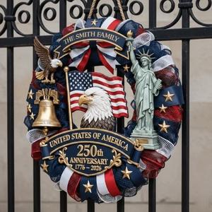 Personalized USA 250th Anniversary Sign 1776-2026, Custom Family Name Patriotic Door Decor, American Semiquincentennial Wooden Wreath, 250 Years USA Pride Gift Idea, Wooden Hanging Sign, Front Door Hanger, Wall Decor, Round Wood Sign - Image 4
