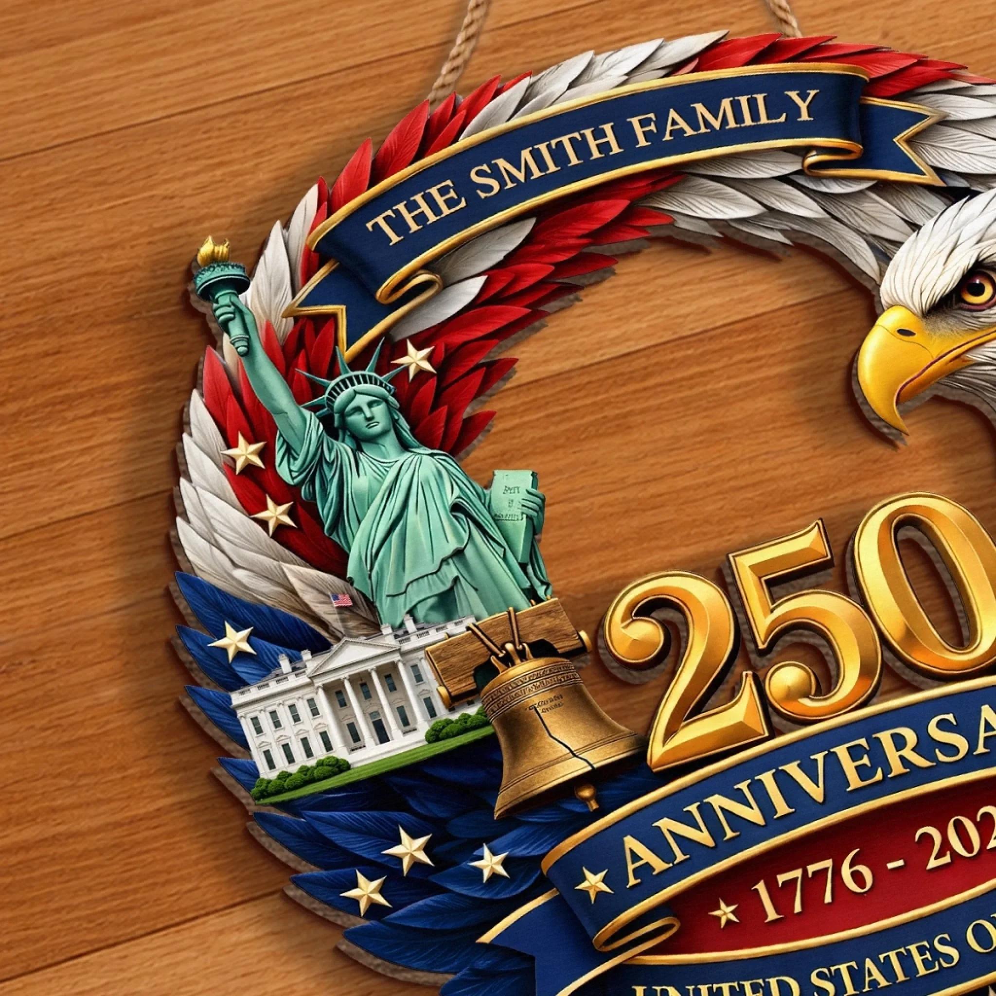 Personalized USA 250th Anniversary Sign 1776-2026, Custom Family Name Patriotic Door Decor, American Semiquincentennial Wooden Wreath, 250 Years USA Pride Gift, Wooden Hanging Sign, Front Door Hanger, Wall Decor - Image 5