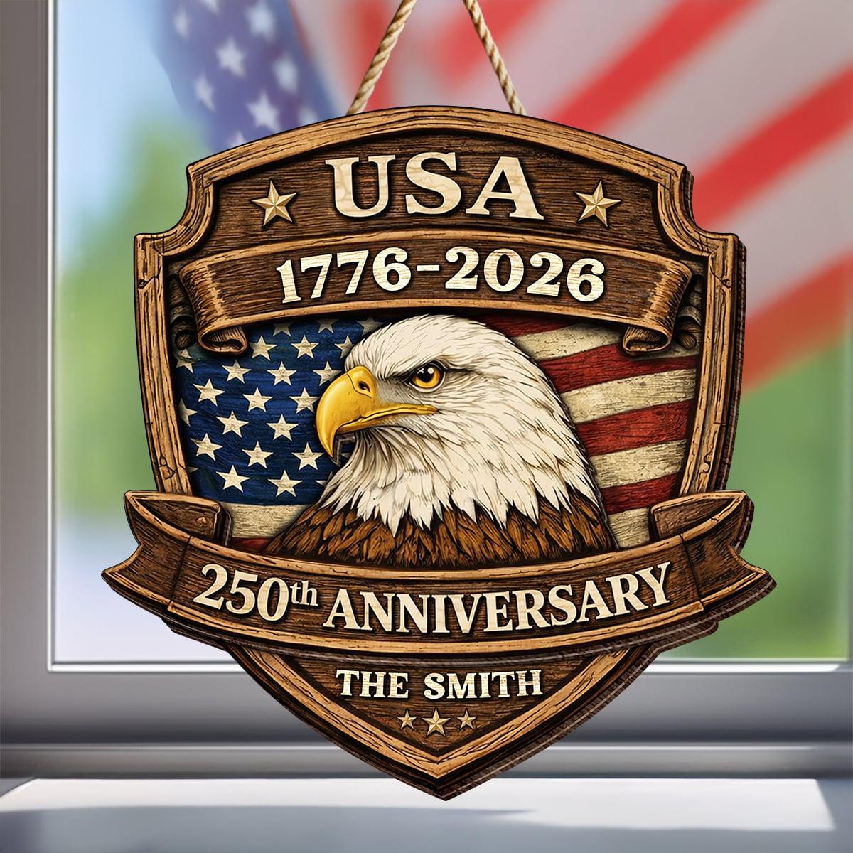 Personalized USA 250th Anniversary Sign 1776-2026, Custom Family Name Patriotic Door Decor, Wooden Hanging Sign, American Eagle Rustic Wood Plaque, 250 Years Of America Pride Gift - Image 2
