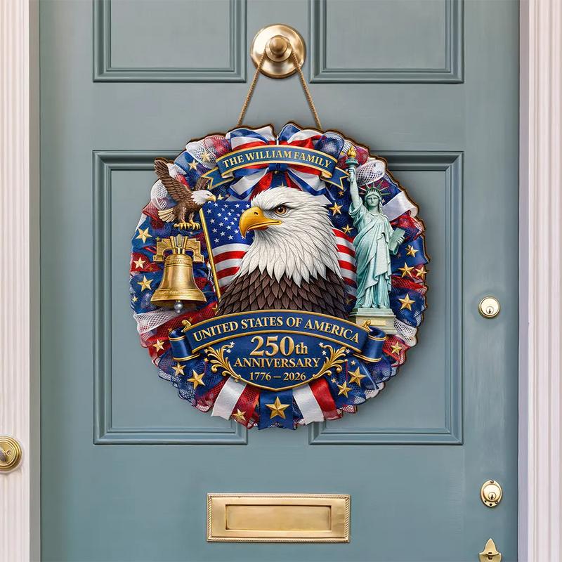Personalized USA 250th Anniversary Sign 1776-2026, Custom Family Name Patriotic Door Decor, Wooden Hanging Sign, American Semiquincentennial Wooden Wreath, 250 Years USA Pride Gift, Home Decor - Image 3
