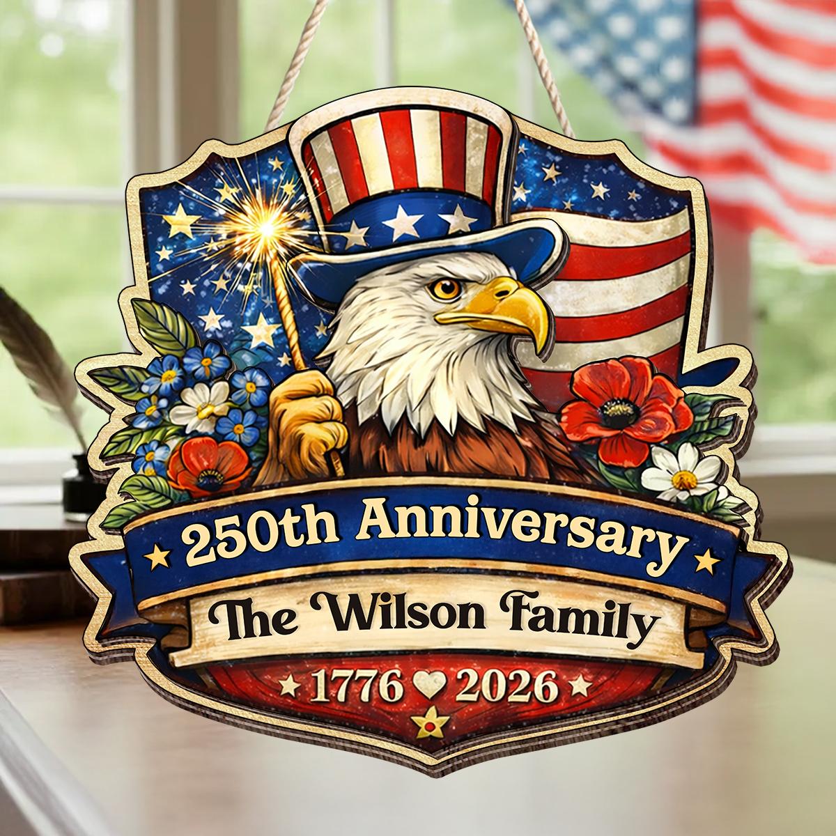 Personalized USA 250th Anniversary Sign, Custom Family Name Uncle Sam Eagle Decor, Wooden Hanging Sign, Patriotic Door Decor, 1776-2026 American Plaque, 4th Of July Gift, Independence Day Decor - Image 4