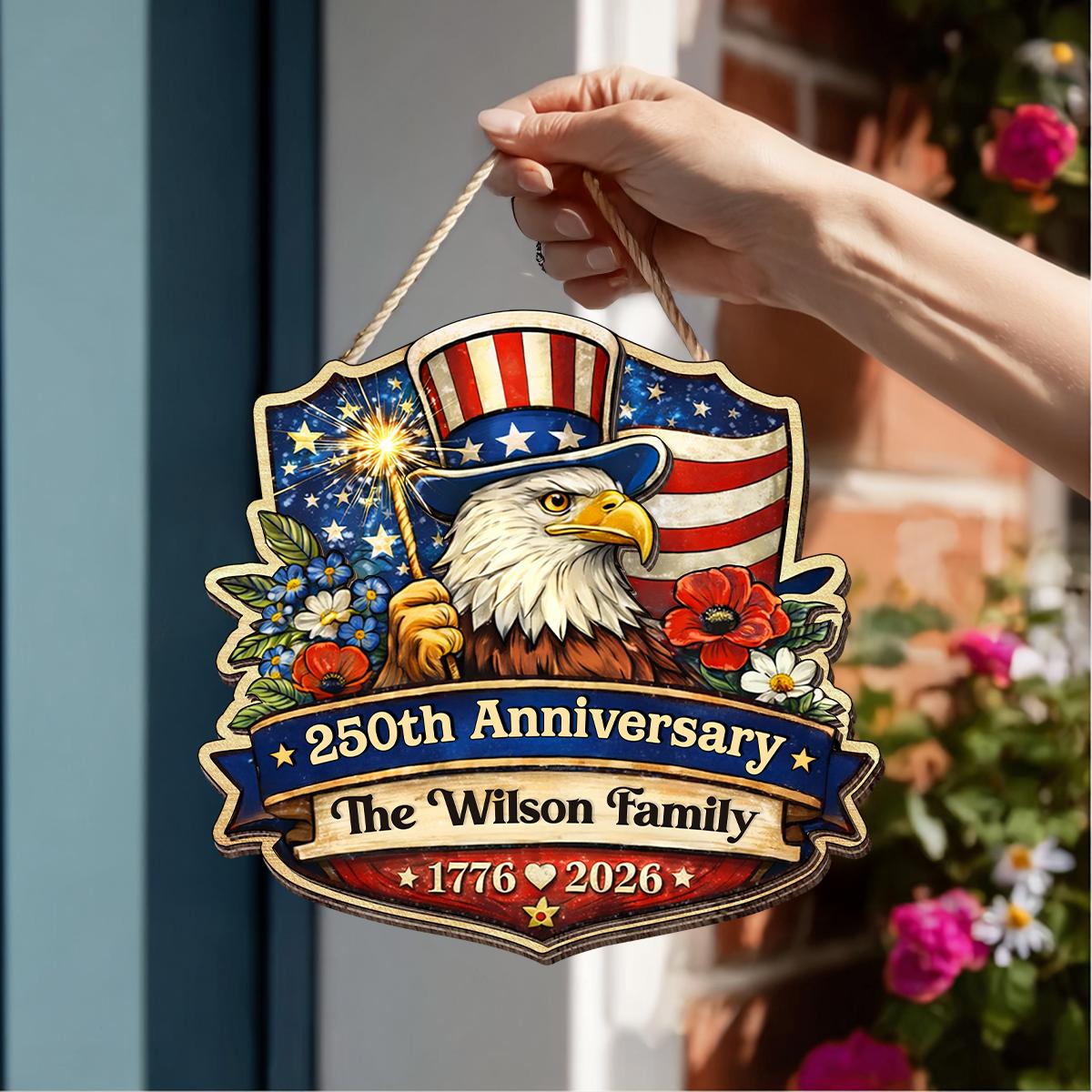 Personalized USA 250th Anniversary Sign, Custom Family Name Uncle Sam Eagle Decor, Wooden Hanging Sign, Patriotic Door Decor, 1776-2026 American Plaque, 4th Of July Gift, Independence Day Decor - Image 5
