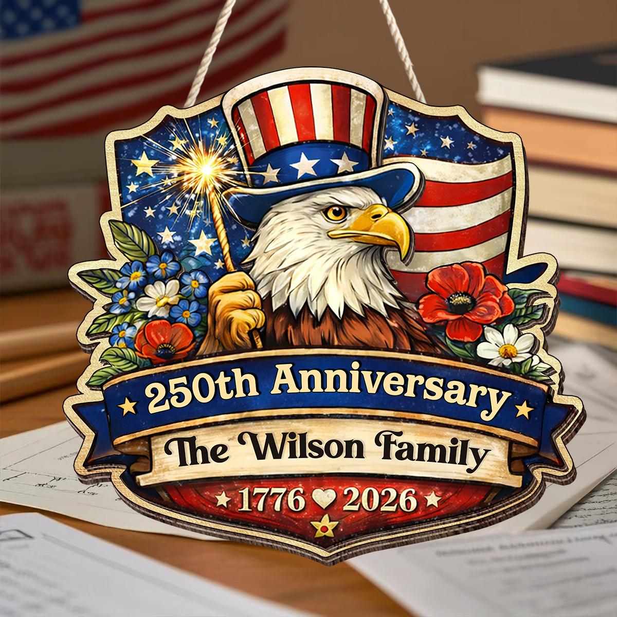 Personalized USA 250th Anniversary Sign, Custom Family Name Uncle Sam Eagle Decor, Wooden Hanging Sign, Patriotic Door Decor, 1776-2026 American Plaque, 4th Of July Gift, Independence Day Decor - Image 6