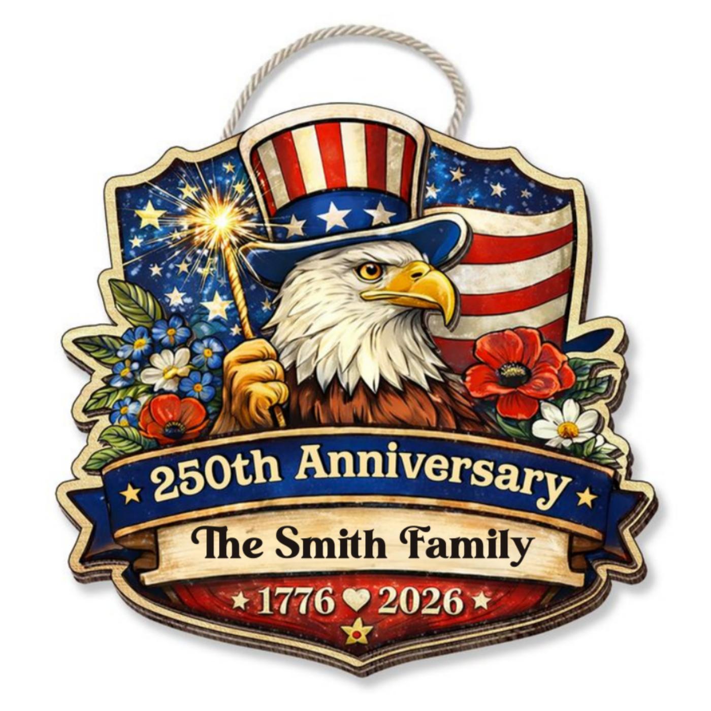 Personalized USA 250th Anniversary Sign, Custom Family Name Uncle Sam Eagle Decor, Wooden Hanging Sign, Patriotic Door Decor, 1776-2026 American Plaque, 4th Of July Gift, Independence Day Decor - Image 3