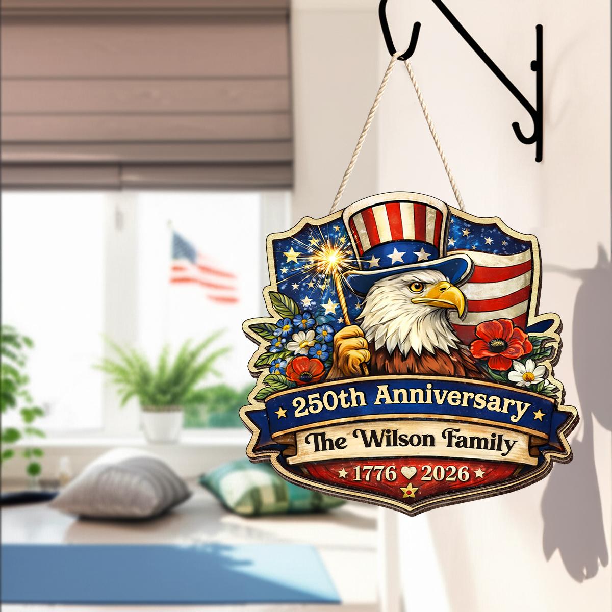 Personalized USA 250th Anniversary Sign, Custom Family Name Uncle Sam Eagle Decor, Wooden Hanging Sign, Patriotic Door Decor, 1776-2026 American Plaque, 4th Of July Gift, Independence Day Decor - Image 2