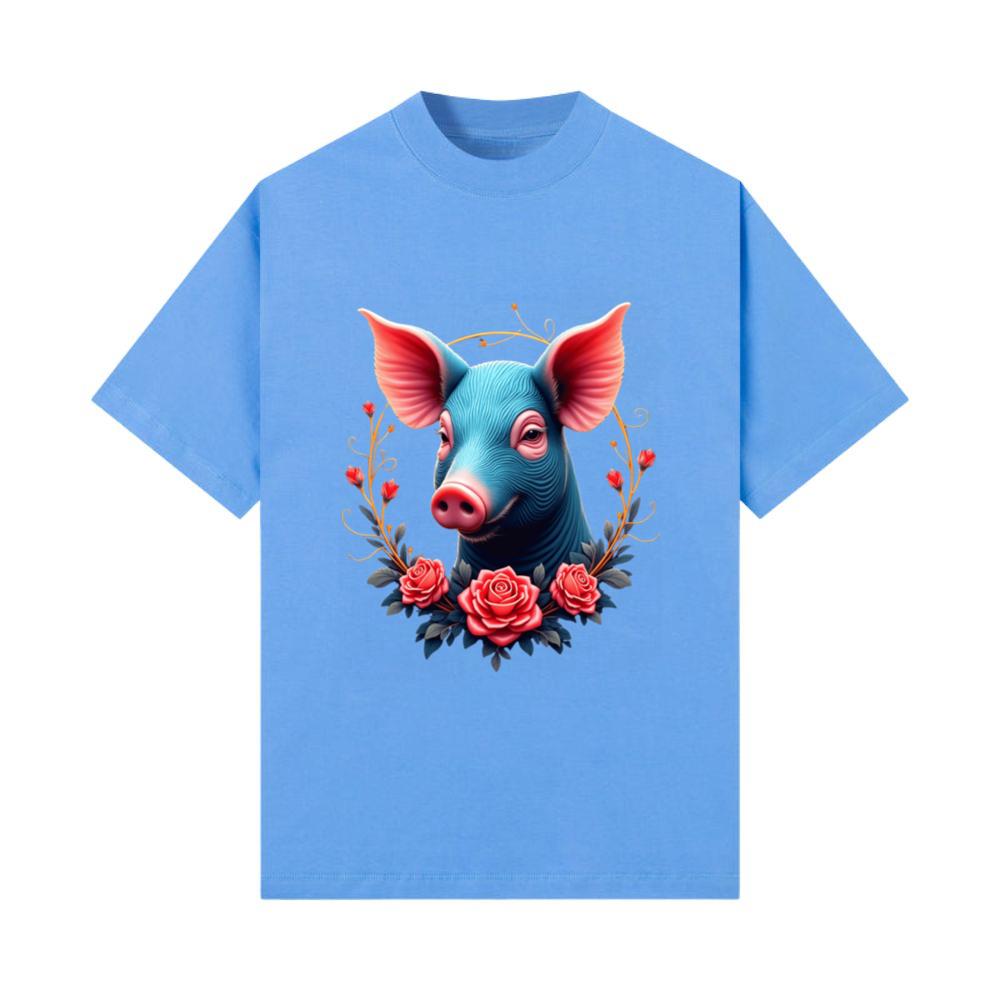 Pig Flowers Art _ Geometric Animal Design T-Shirt