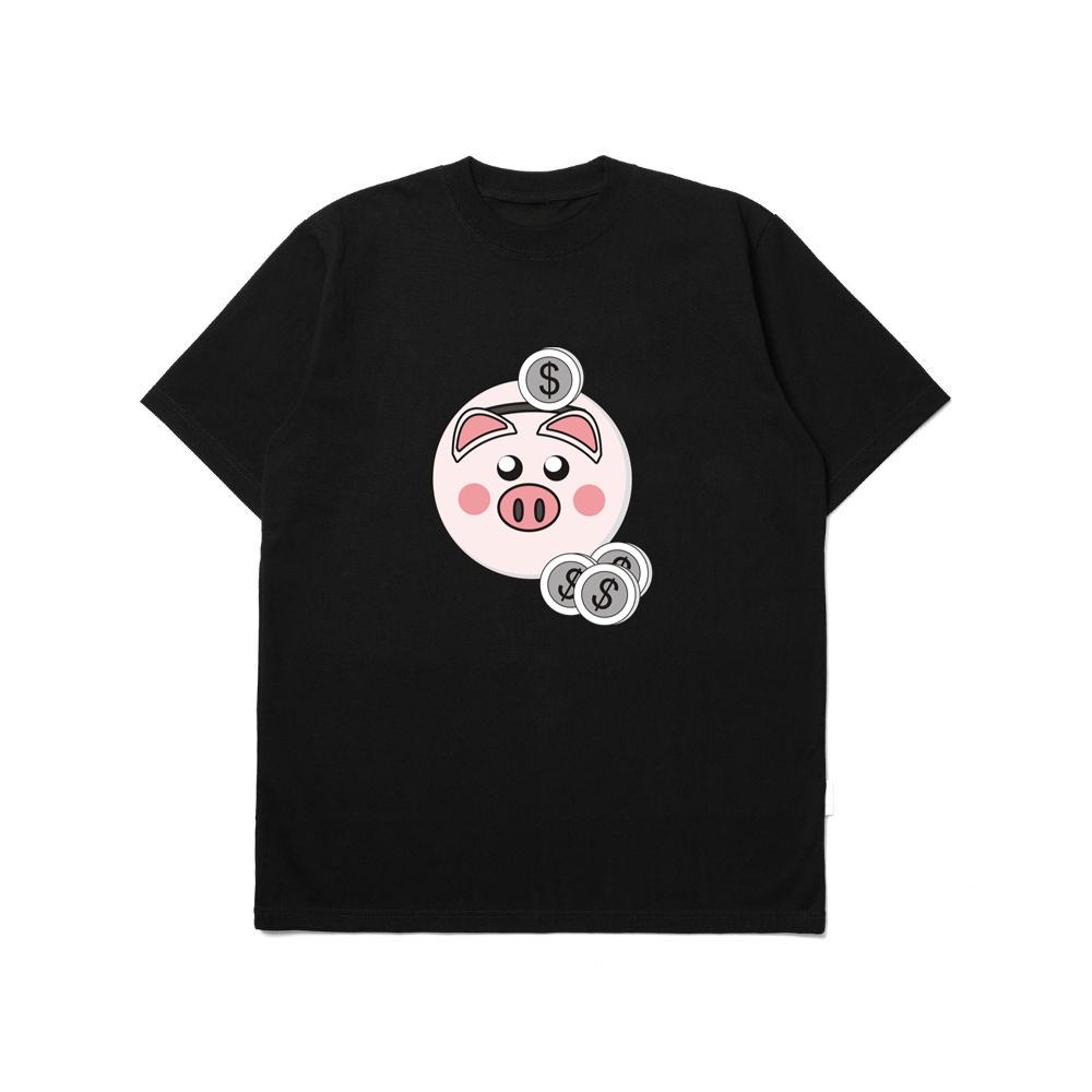 Pink Piggy Bank with Coins TShirts Yomigold