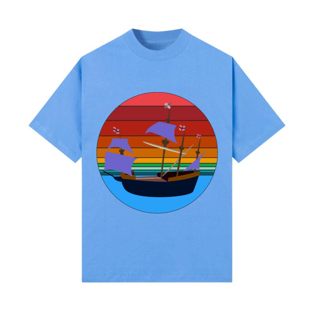 pirate anime cartoon ship retro circle T-Shirt