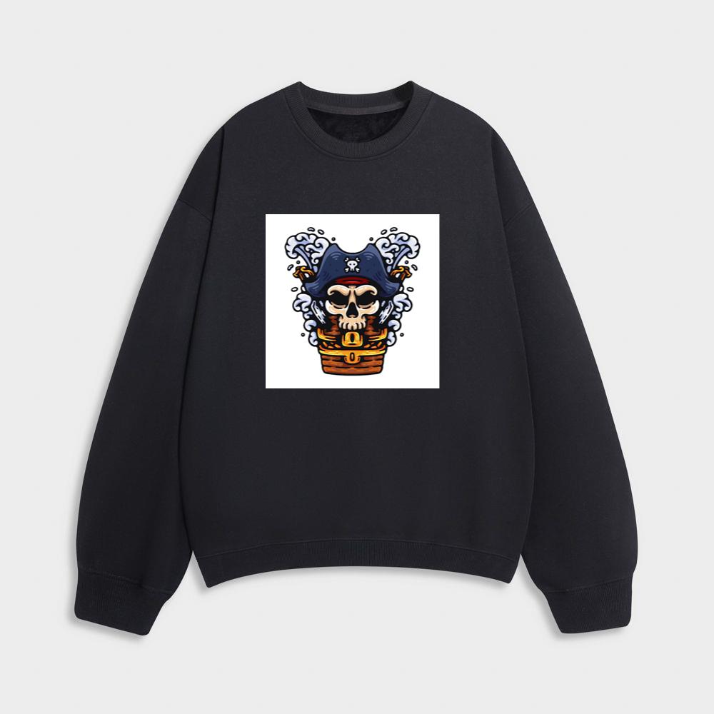Pirate Skull with Treasure Chest and Waves Sweatshirt