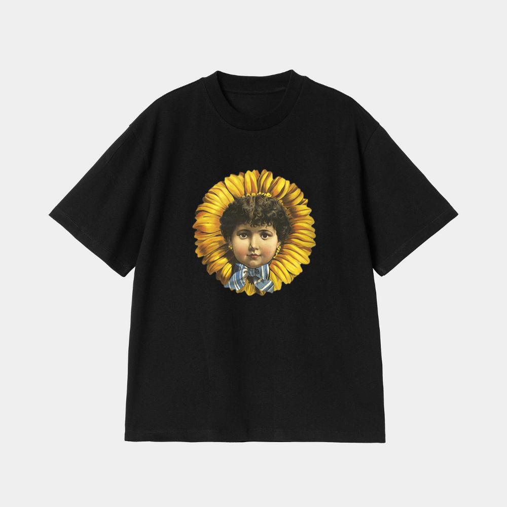 Portrait of a Girl with Sunflower T-Shirt