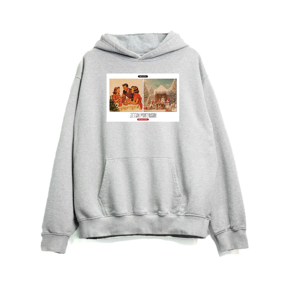 Postcard with Family and Winter Scenes. Hoodies