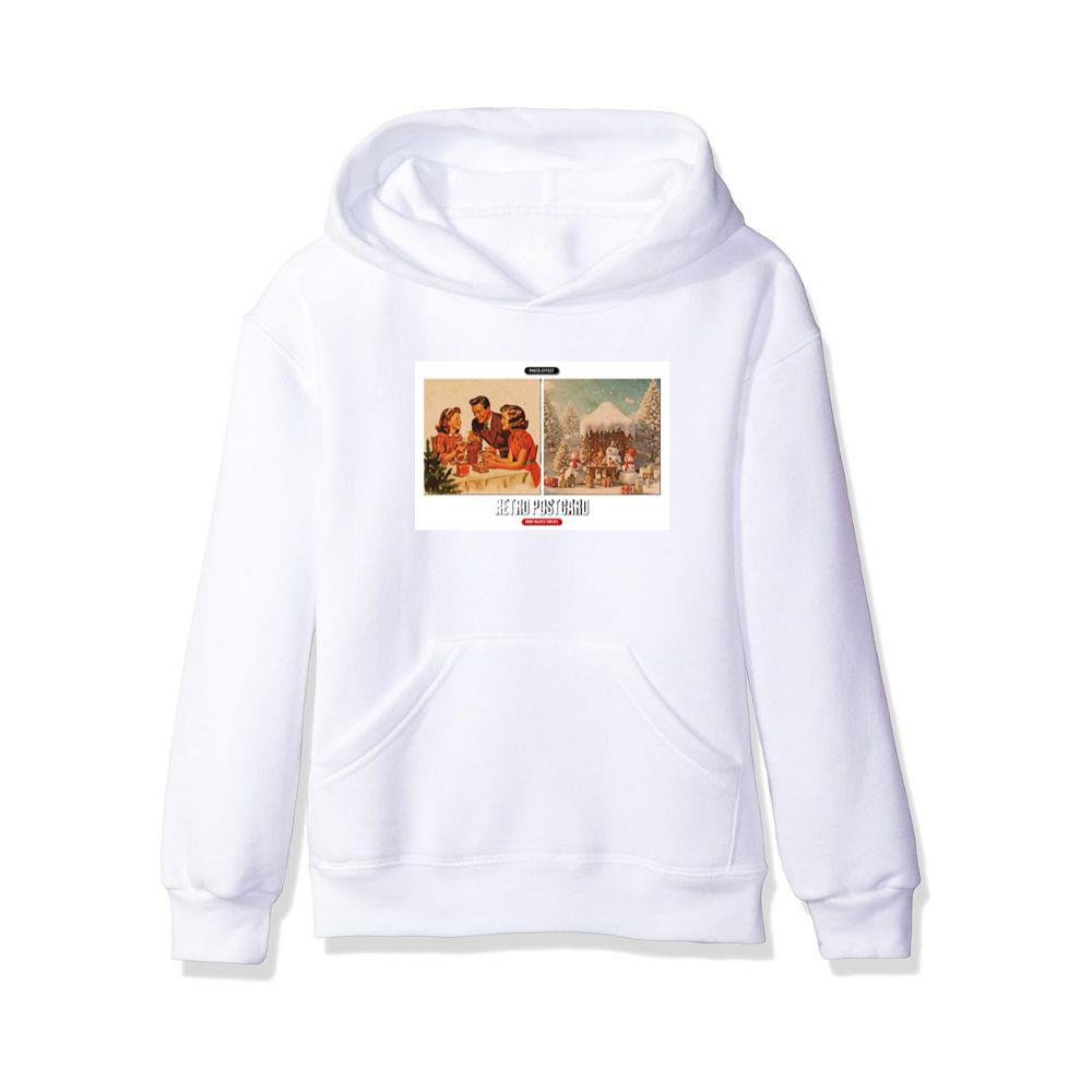 Postcard with Family and Winter Scenes. Hoodies