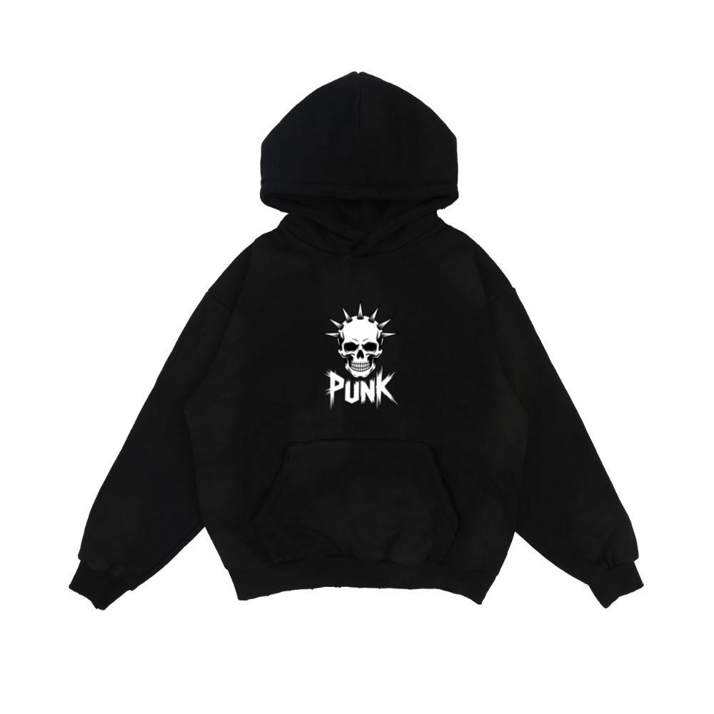 Punk Skull Spikes Retro Graphic Hoodie