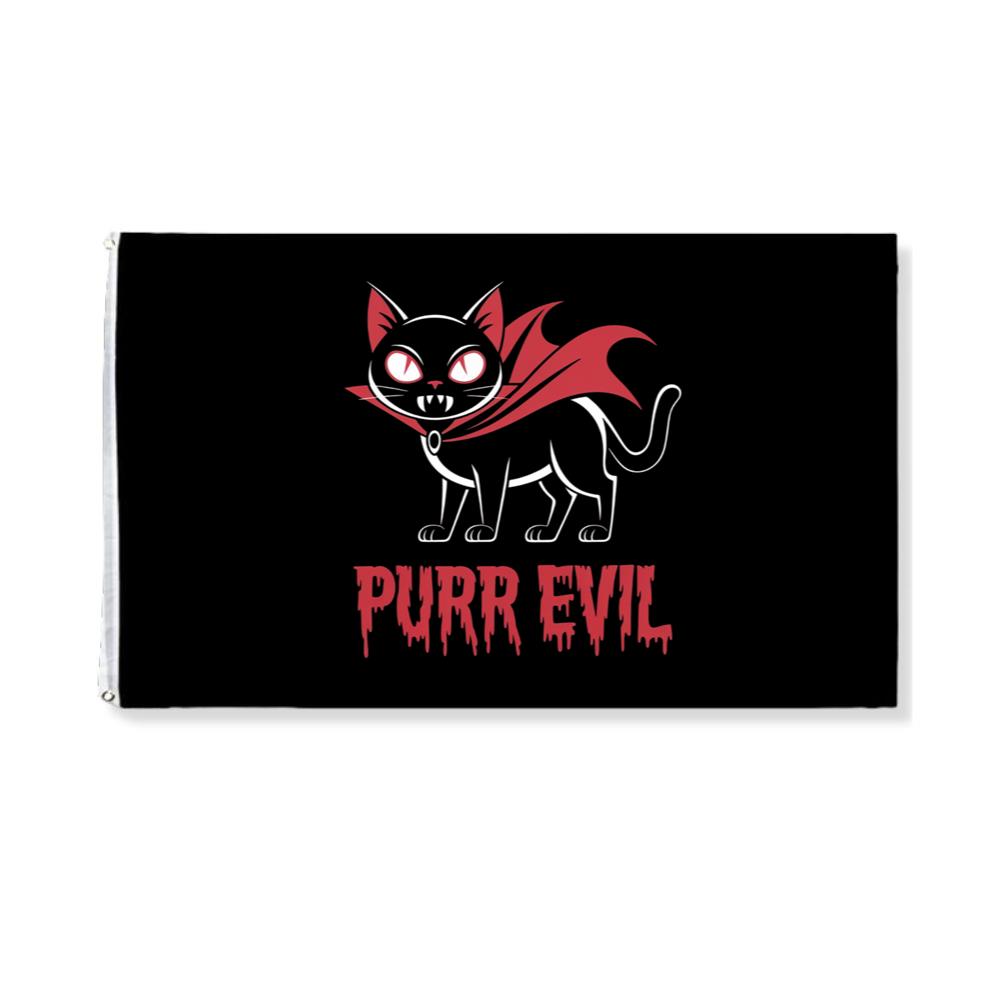 Purr Evil Cat Vampire Funny Halloween Cartoon Design Flag
