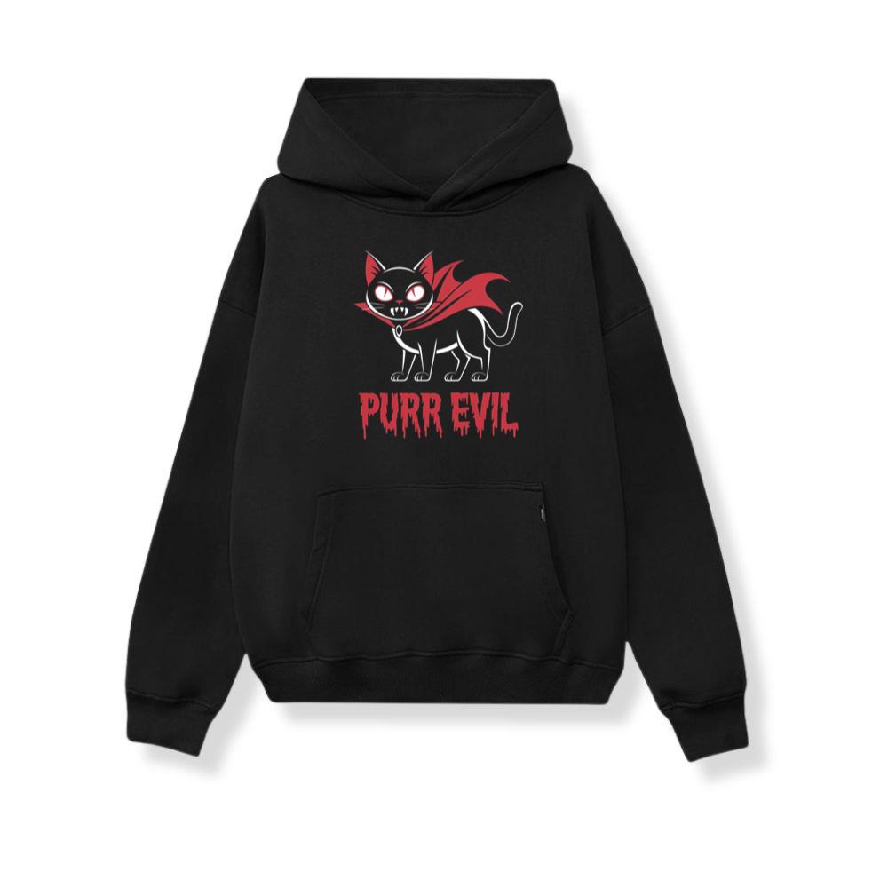 Purr Evil Cat Vampire Funny Halloween Cartoon Design Hoodie