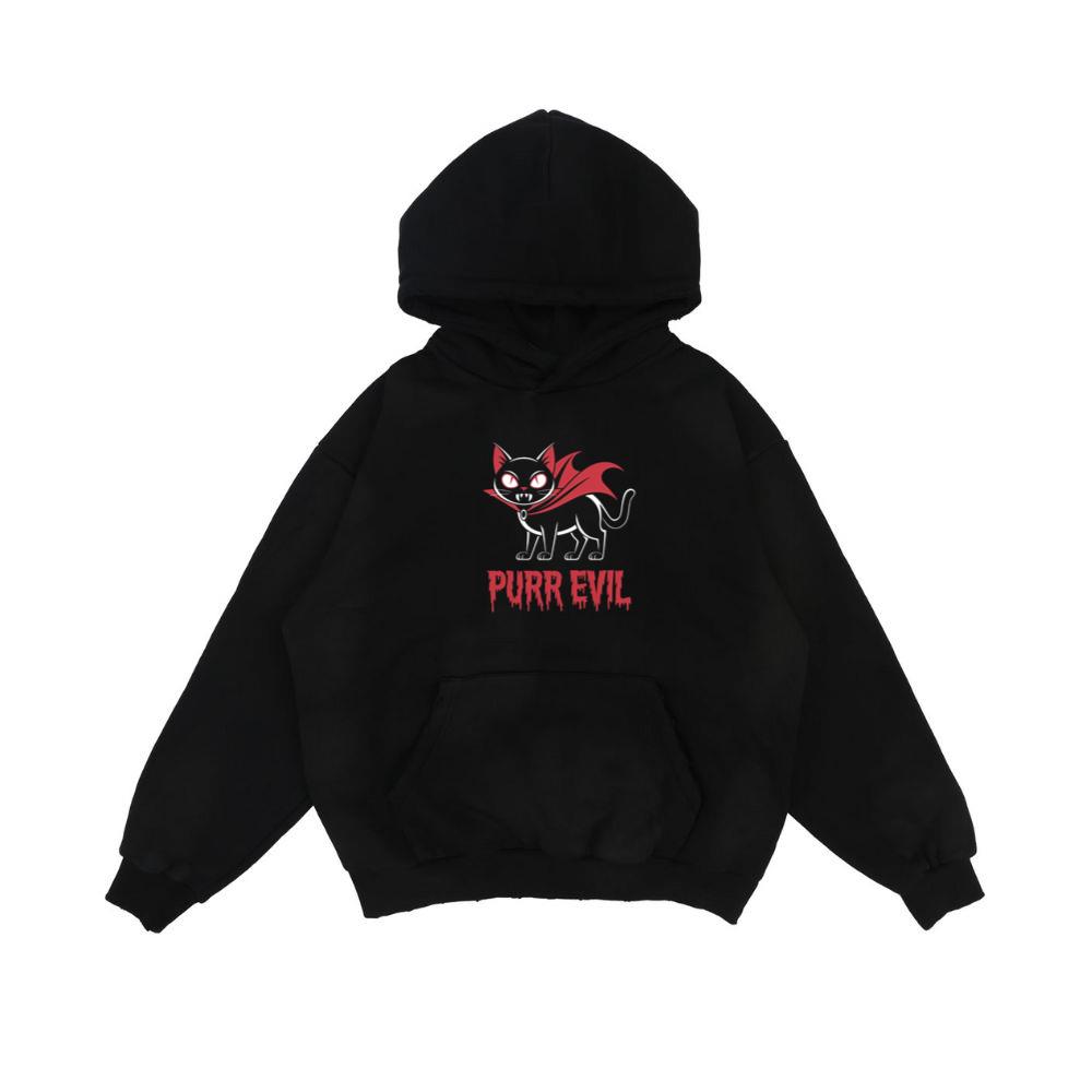 Purr Evil Cat Vampire Funny Halloween Cartoon Design Hoodie