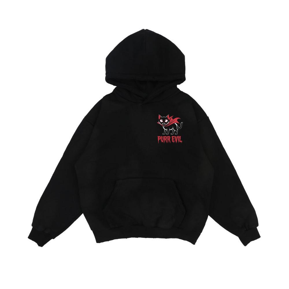 Purr Evil Cat Vampire Funny Halloween Cartoon Design Hoodie