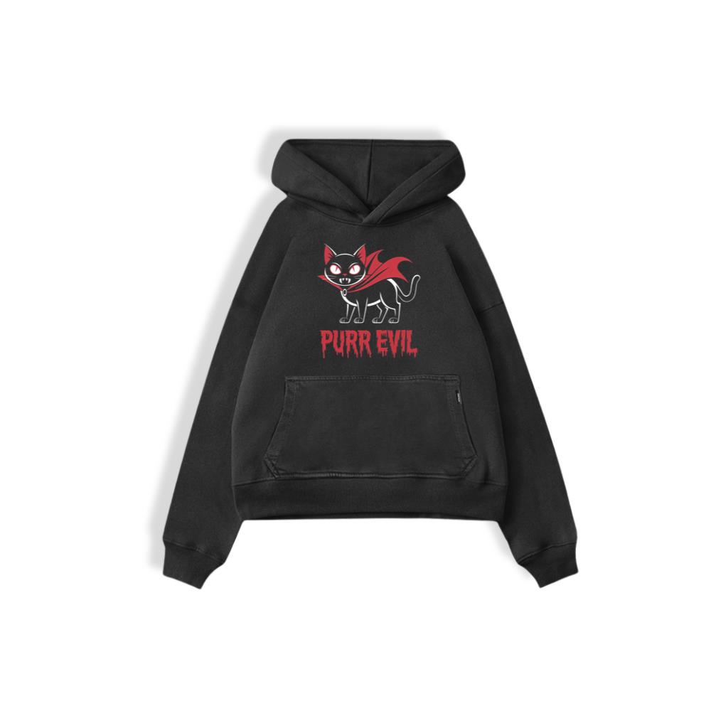 Purr Evil Cat Vampire Funny Halloween Cartoon Design Hoodie