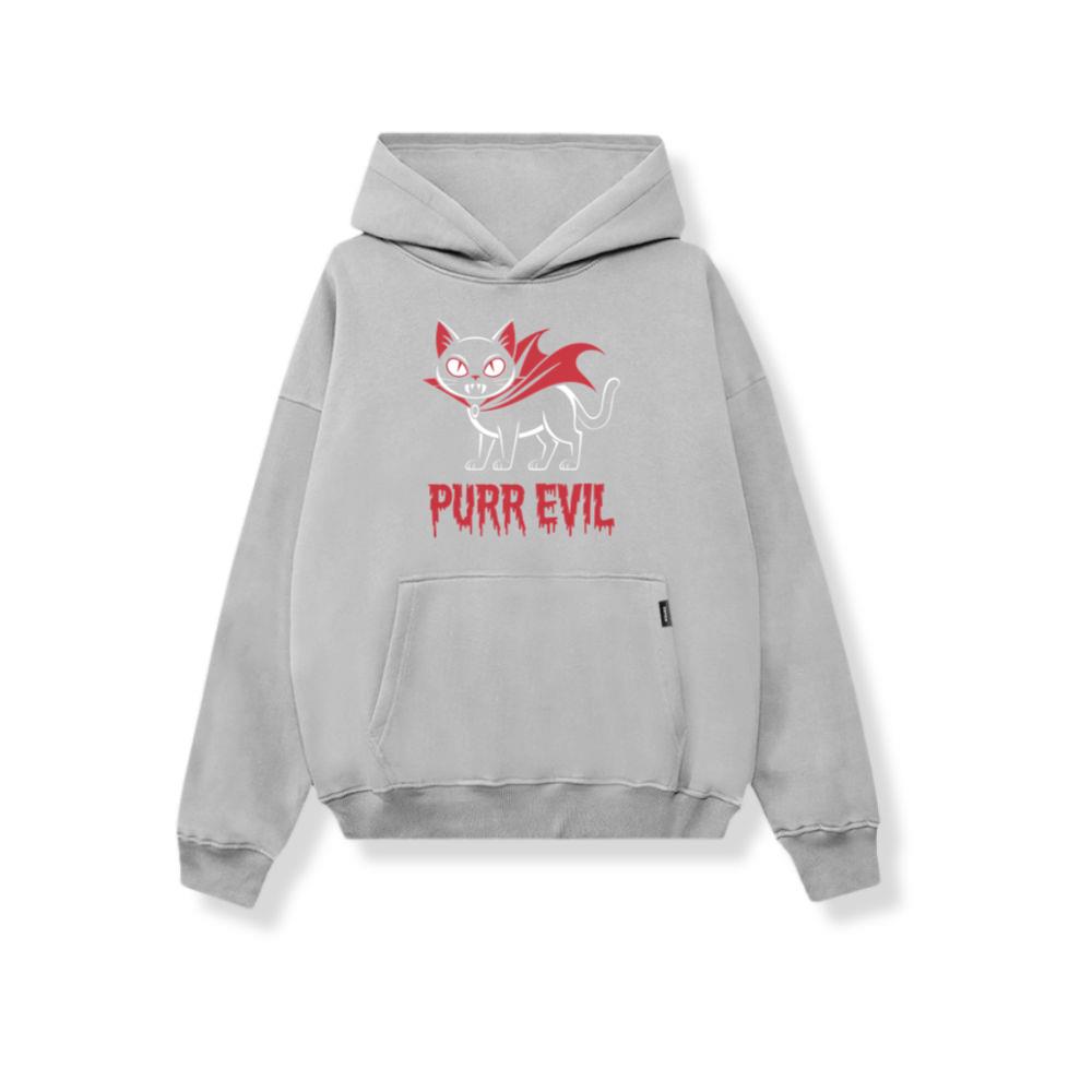 Purr Evil Cat Vampire Funny Halloween Cartoon Design Hoodie - Image 3