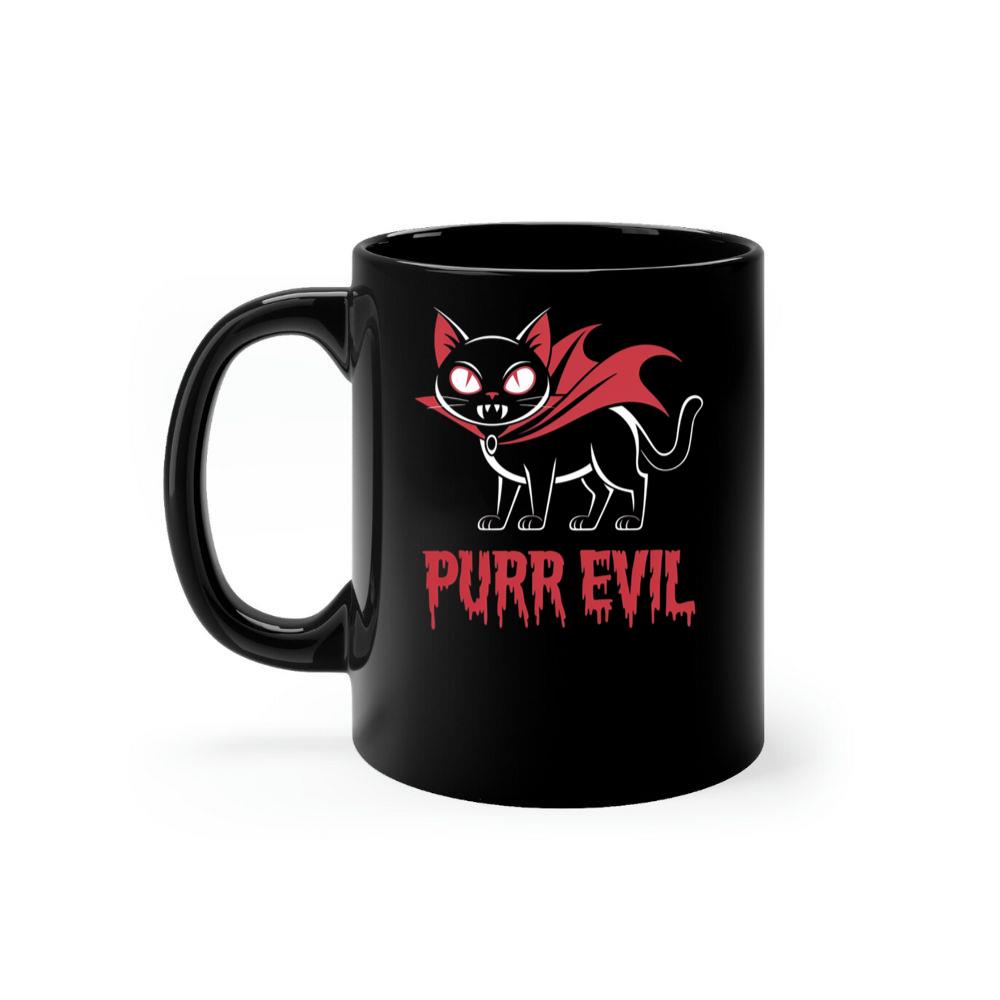Purr Evil Cat Vampire Funny Halloween Cartoon Design Mug