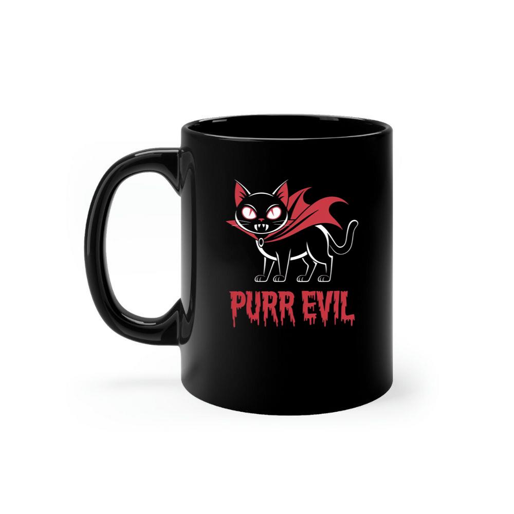 Purr Evil Cat Vampire Funny Halloween Cartoon Design Mug