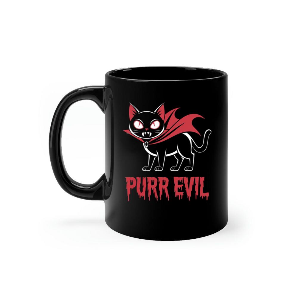 Purr Evil Cat Vampire Funny Halloween Cartoon Design Mug