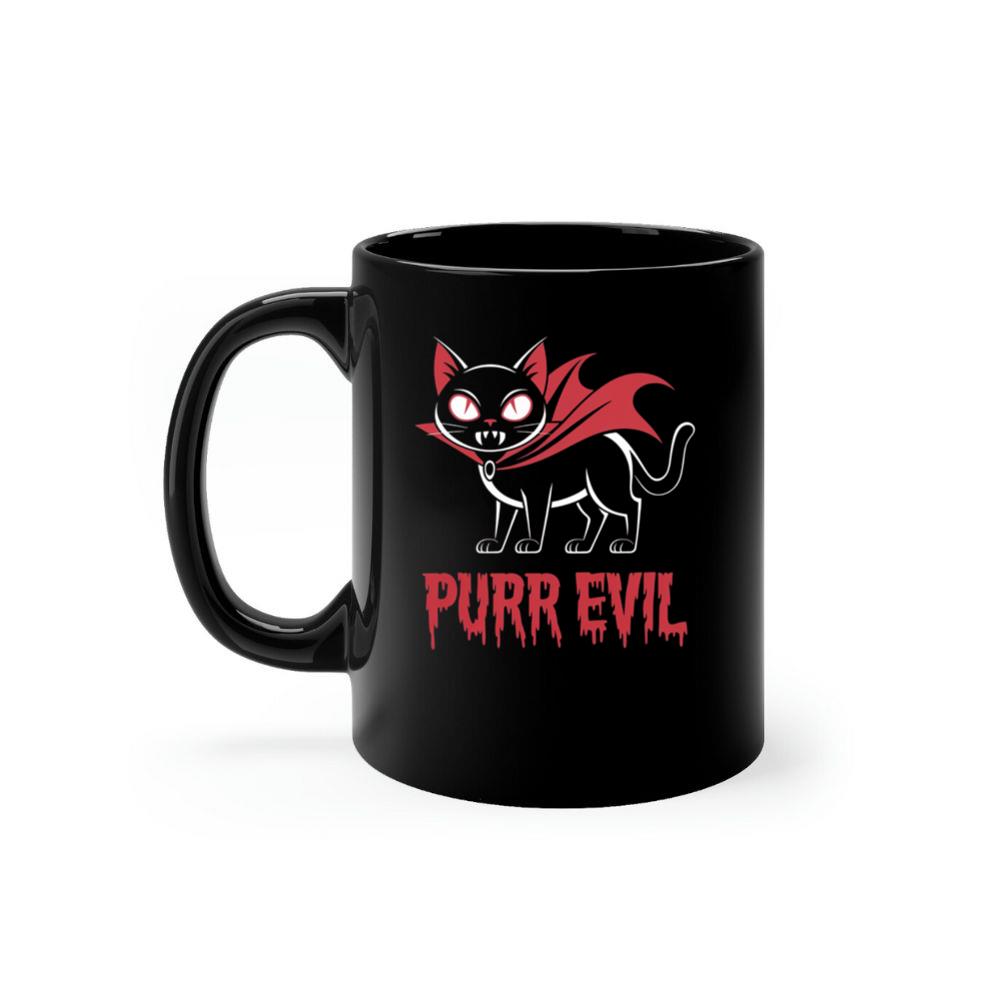 Purr Evil Cat Vampire Funny Halloween Cartoon Design Mug