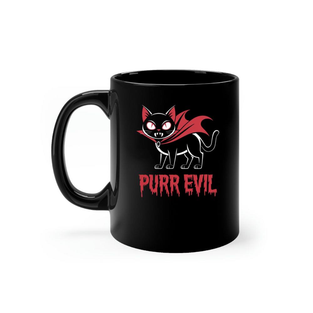 Purr Evil Cat Vampire Funny Halloween Cartoon Design Mug