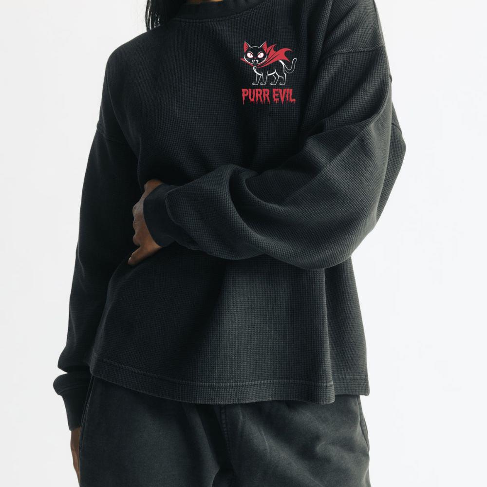 Purr Evil Cat Vampire Funny Halloween Cartoon Design Sweatshirt