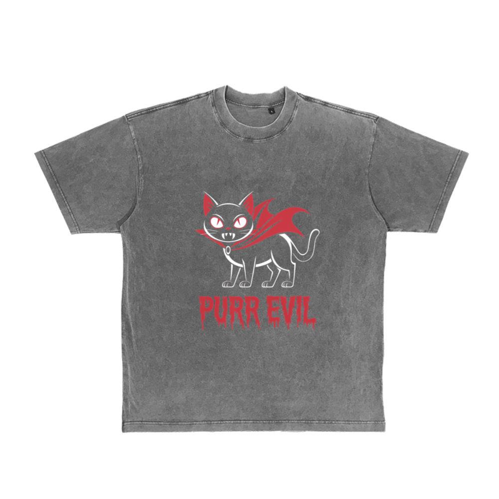 Purr Evil Cat Vampire Funny Halloween Cartoon Design T-Shirt