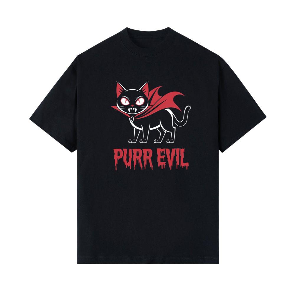 Purr Evil Cat Vampire Funny Halloween Cartoon Design T-Shirt
