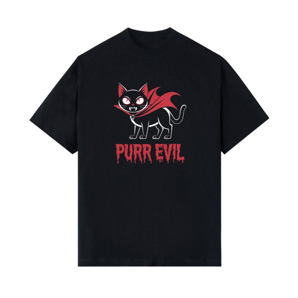 Purr Evil Cat Vampire Funny Halloween Cartoon Design T-Shirt
