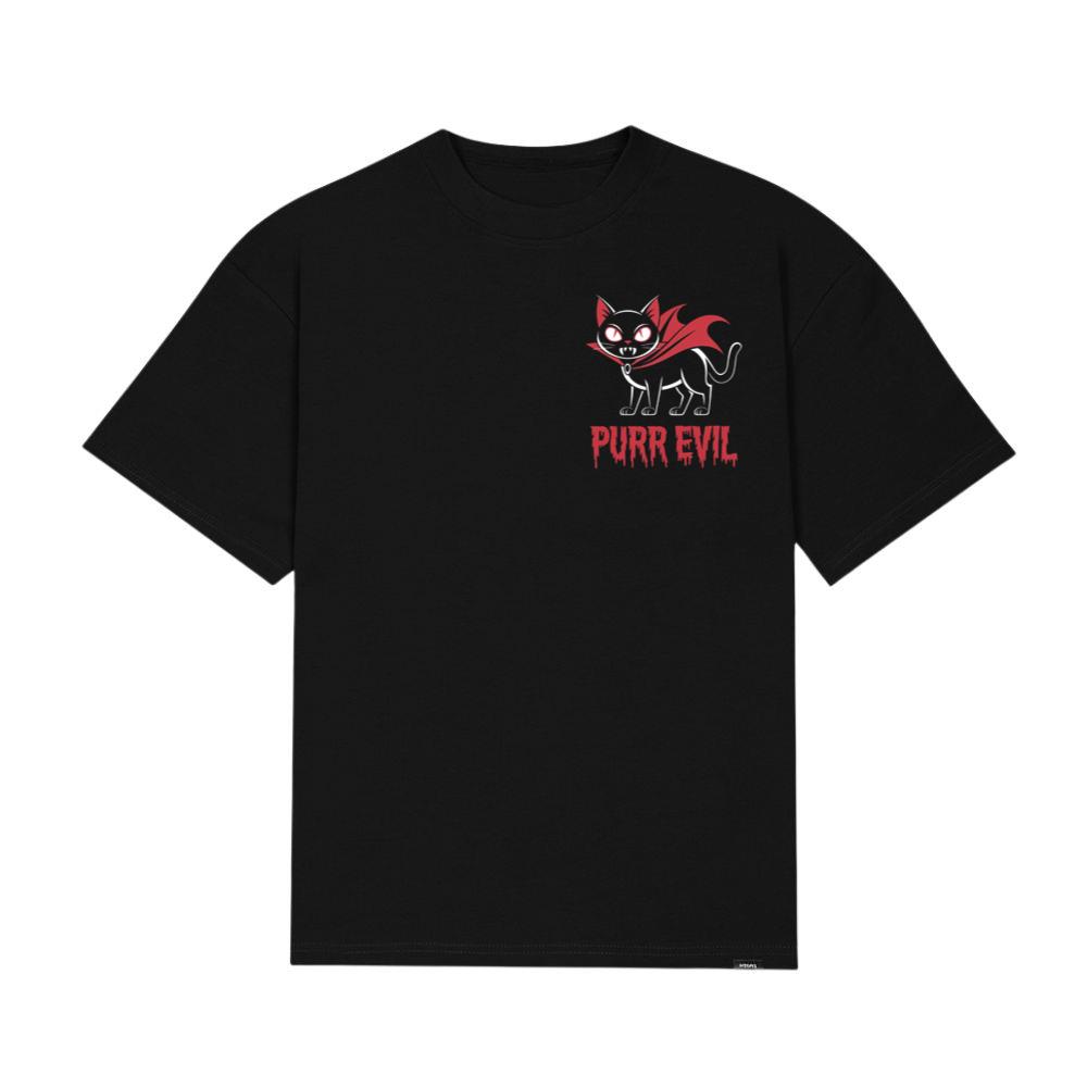 Purr Evil Cat Vampire Funny Halloween Cartoon Design T-Shirt