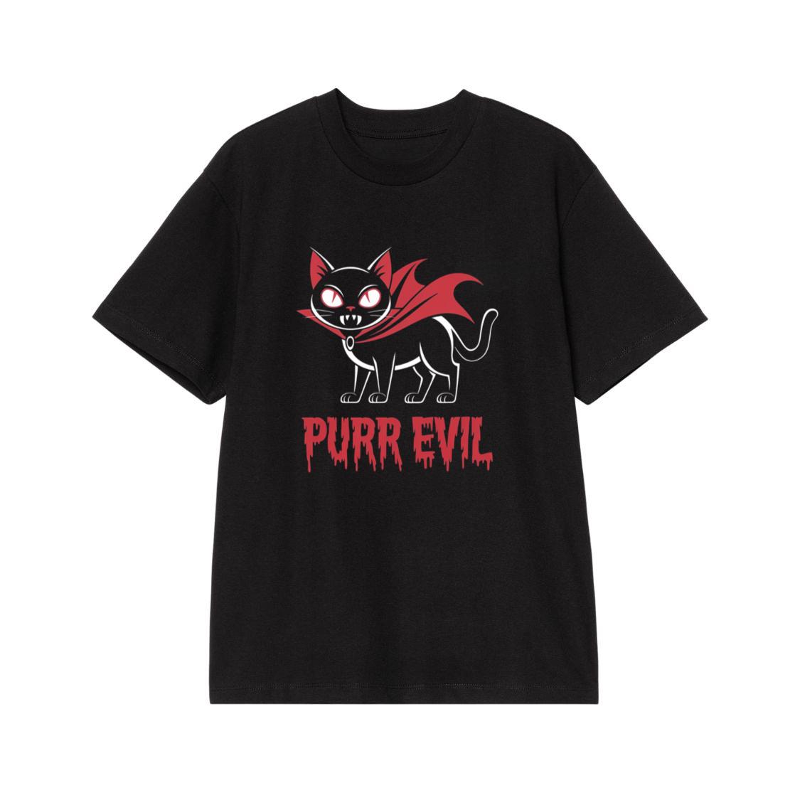 Purr Evil Cat Vampire Funny Halloween Cartoon Design T-Shirt