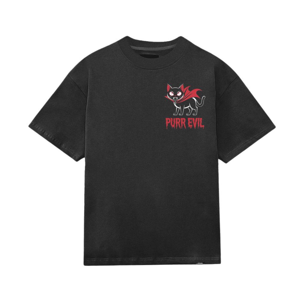 Purr Evil Cat Vampire Funny Halloween Cartoon Design T-Shirt - Image 3