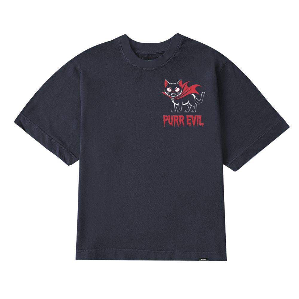 Purr Evil Cat Vampire Funny Halloween Cartoon Design T-Shirt - Image 4