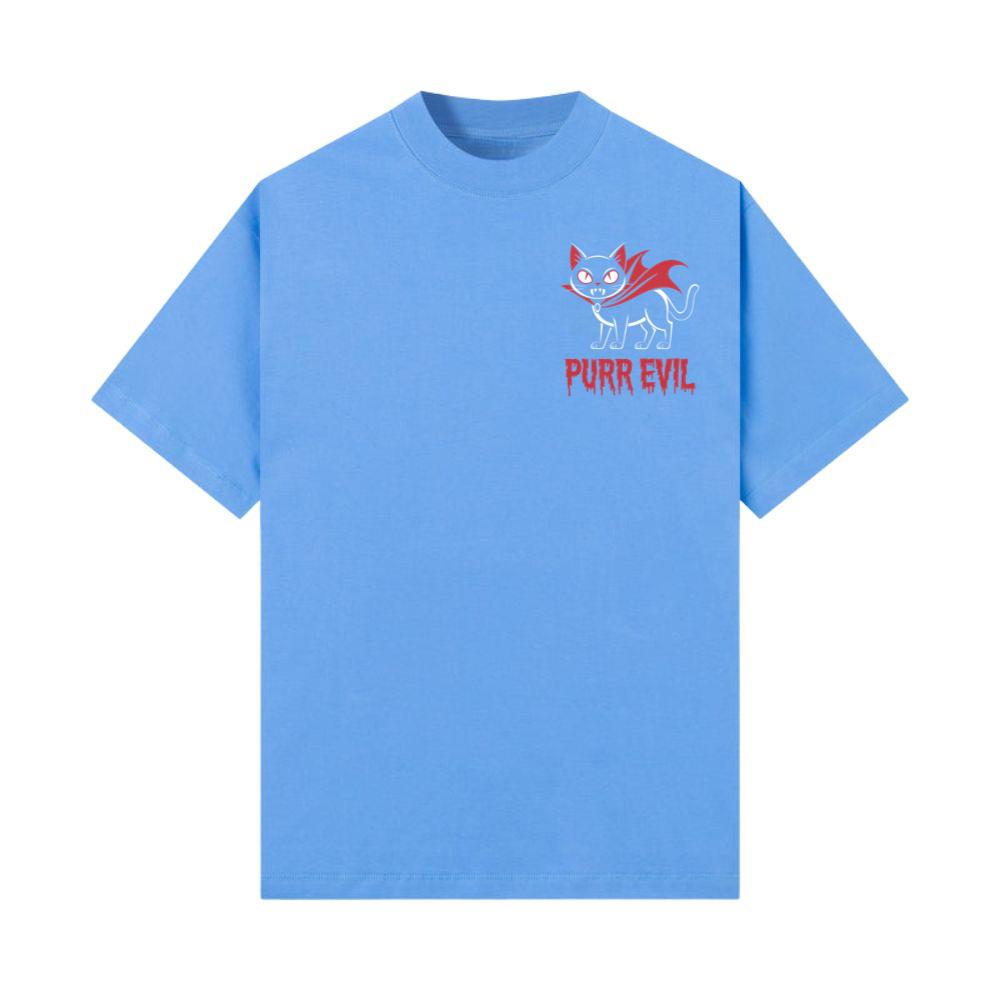 Purr Evil Cat Vampire Funny Halloween Cartoon Design T-Shirt - Image 3