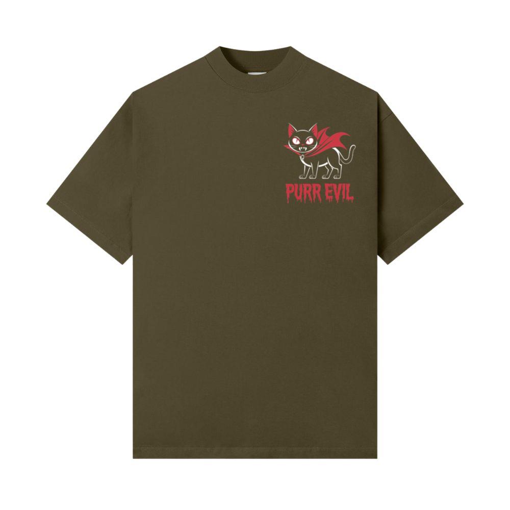 Purr Evil Cat Vampire Funny Halloween Cartoon Design T-Shirt - Image 2