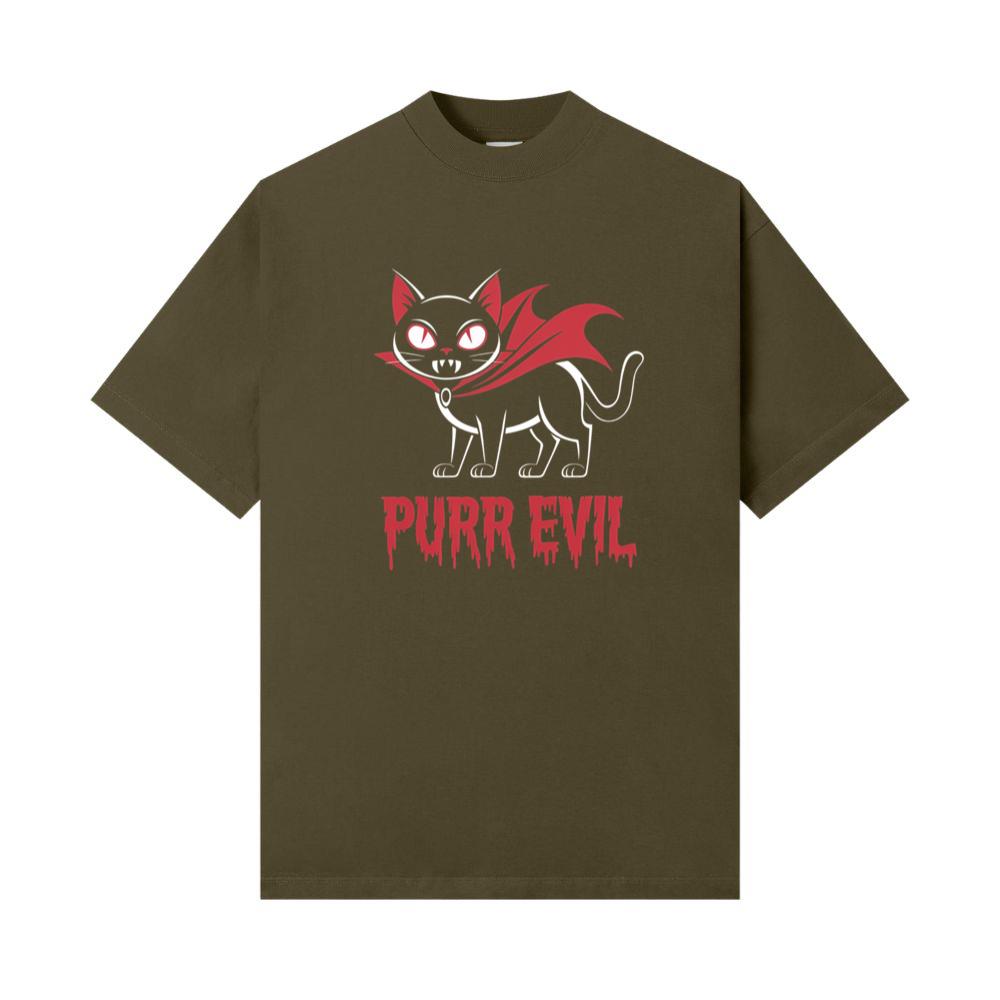 Purr Evil Cat Vampire Funny Halloween Cartoon Design T-Shirt - Image 2