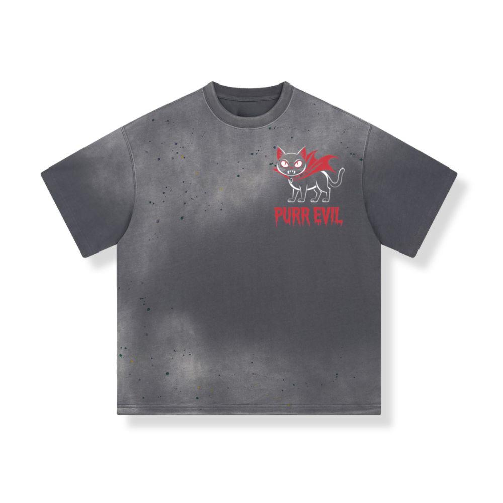 Purr Evil Cat Vampire Funny Halloween Cartoon Design T-Shirt - Image 3