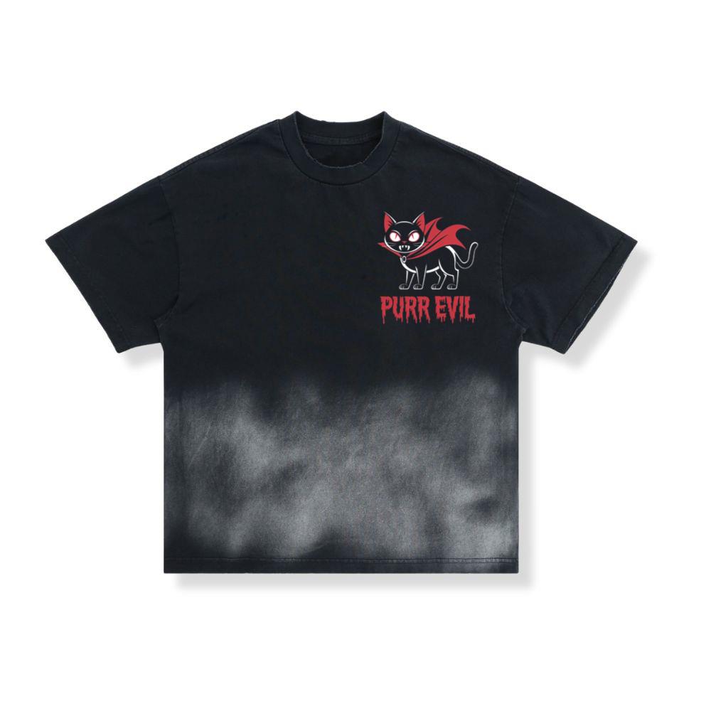 Purr Evil Cat Vampire Funny Halloween Cartoon Design T-Shirt - Image 2